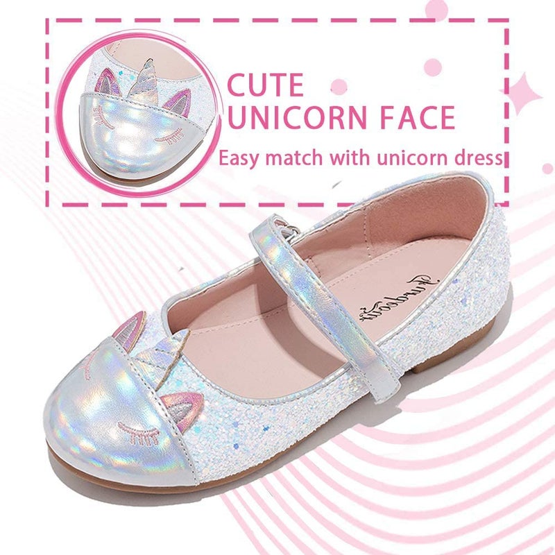 Furdeour Little Kids Princess Formal Casual Unicorn White Birthday Party Wedding Flower Girls Flats Shoes Size 13(2502White 13) - Image 5